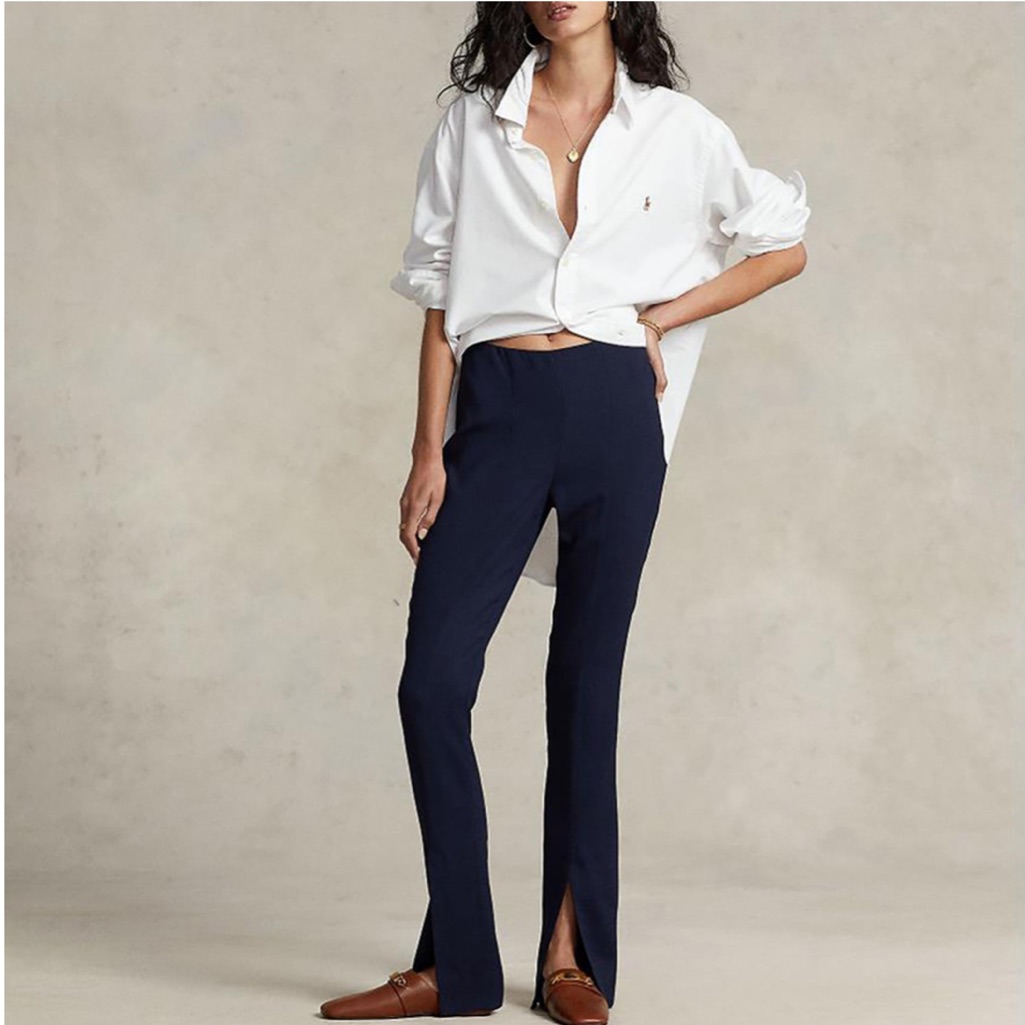 Polo Ralph Lauren Navy Split Hem Italian Wool Blend Trousers Twill Legging 0